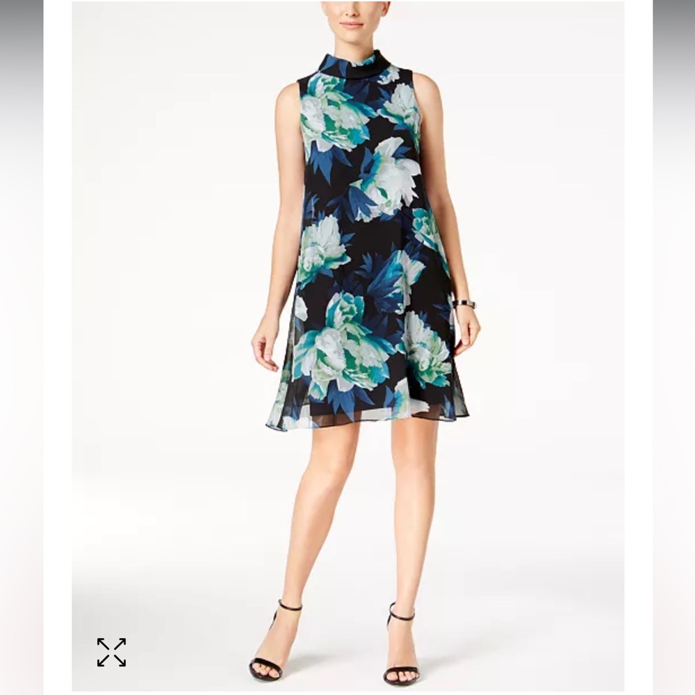 Vince Camuto chiffon shift Floral Shift Mini Dress In Navy green collar